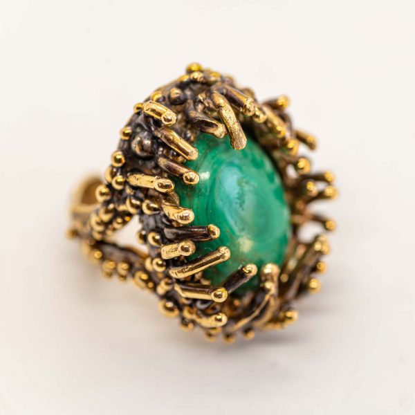 Anello anemone con grande malachite