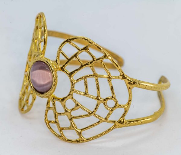 Bracciale Tela a petalo con pietra tonda rosa