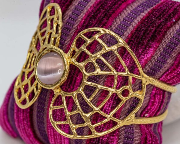 Bracciale Tela a petalo con pietra tonda rosa