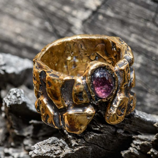 Anello rettilario con turmalina rosa